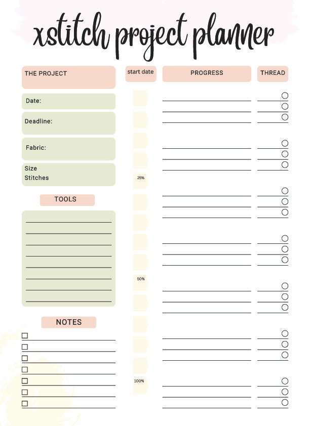 Xstitch Project Planner A4