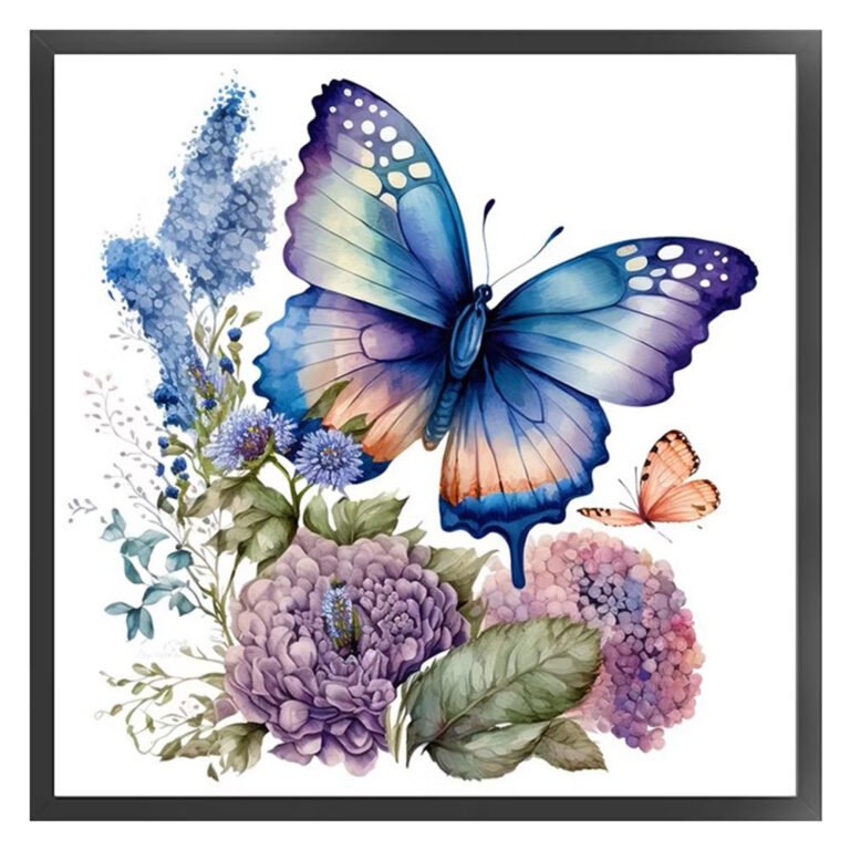 Butterflies & Flowers Stamped Cross Stitch Kit | Complete Embroidery Kit with Pre-Printed Fabric, Threads and Accessories, 40cm x40cm