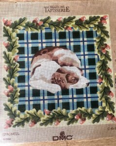 Printed Tapestry Canvas Tartan mat with sleeping dog